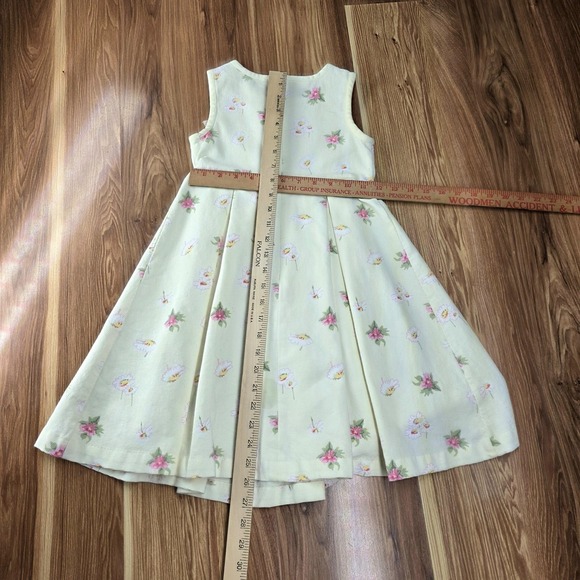 Vtg Laura Ashley Dress Girls 5 Butter Yellow‎ Floral Pleated Bow Waffle Knit - Picture 9 of 9